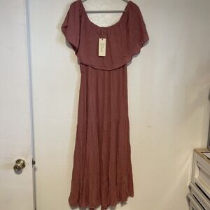 Elan Blush Coral‎ Off Or On Shoulder Maxi Dress NEW Size 1X Stretch